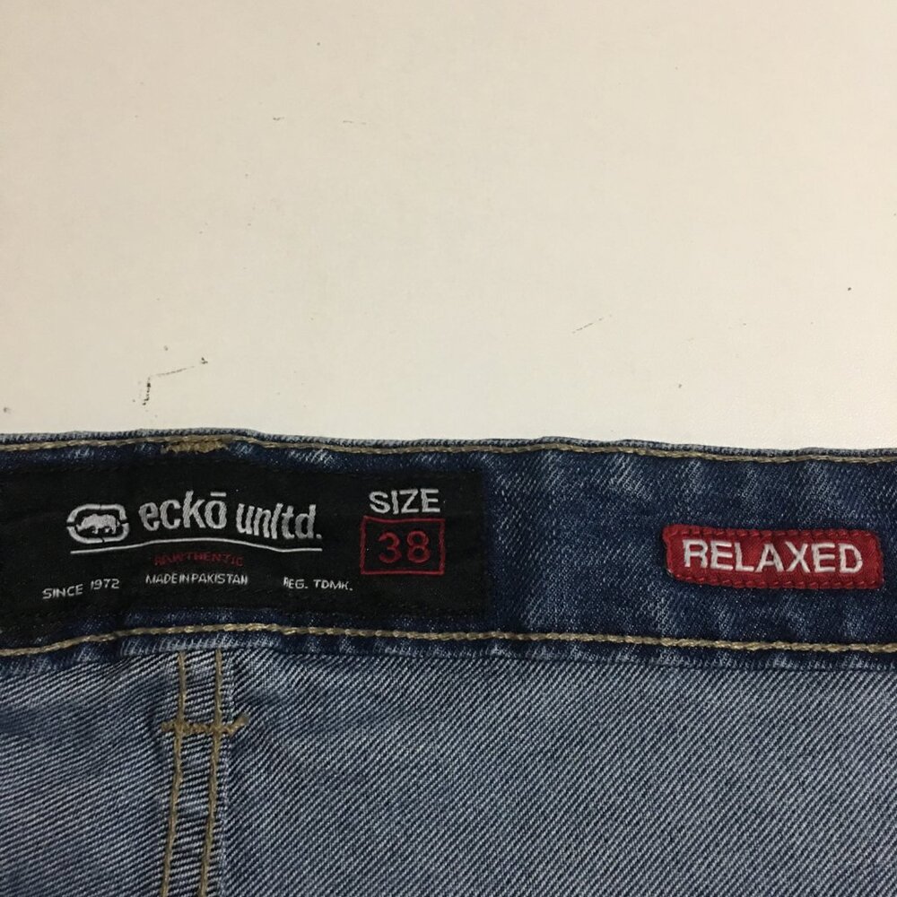 Ecko Unltd Relaxed Mens Denim Shorts Size 38 Distressed Street Hip Hop Y2K - Picture 2 of 9